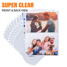 HUAFENGSH 320Photos 4.3x6.2 inch Photo 7Ring Photo Sleeves for 6/3/2 Ring Binder, Clear Photo Album Refill Pages, Photo Pages Sheets 8.8inch x 7inch (60 Pack)