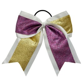 NEW "GLITTER DUO Purple Gold" Cheer Bow Ribbon Girls Hair Cheerleading Dance