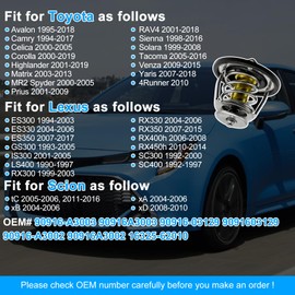 Engine Thermostat for Toyota Avalon Camry Celica Corolla Highlander Matrix Prius RAV 4 Sienna Solara Tacoma Venza Yaris Lexus ES300 330 350 GS300 IS300 90916-A3003 90916-03129 90916-A3002