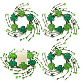 4Pcs St. Patrick's Day Glitter Shamrock Candle Rings