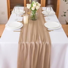 Chuqing Chiffon Table Runner, 70 x 400 cm, Fabric Table Runner for Wedding, Sand Colours, Table Decoration, Light Brown