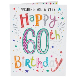 Modern Milestone Age Happy Birthday Card 60th - 8 x 6 inches - Regal Publishing,red|brown|black|green|white