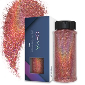 Ceya 3.5oz/ 100g Ultra Fine Glitter Powder Laser Pink Mauve Holographic Glitter 1/128” 0.008” 0.2mm for Slime Epoxy Resin Craft Tumbler Jewelry Nail Art Festival Makeup Scrapbook Painting Wedding Card