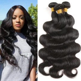 HeioWuio Body Wave Hair Bundles Natural Black Color Brazilian Remy Hair Weaves No Tangle Hair Extensions Real Unprocessed Virgin Hair Bundle 30 30 30 Inch