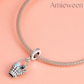 Amieween 925 Sterling Silver Charm Flower Basket Bead Pendant Compatible With Women'S Bracelets, Necklaces, Birthday Gifts For Friends, Family