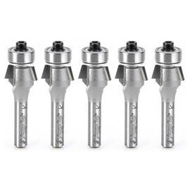 Amana Tool 47200-5 5-Pack Carbide Tipped Bevel Laminate Trim 15 Deg Angle x 5/8 D x 9/32 CH x 1/4 Inch SHK w/ Ball Bearing Router Bits