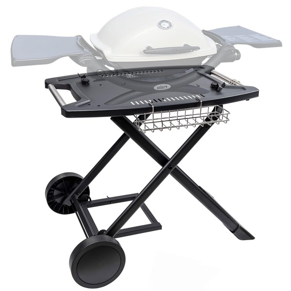 Broil-X Portable Grill Cart for Weber Q Series Gas Grills, Portable Grill Stand for Weber Q1200, Q1000, Q2200, Q2000, Q2400, Folding Grill Cart for Outdoor BBQ, Griddle Stand Shelf, Black