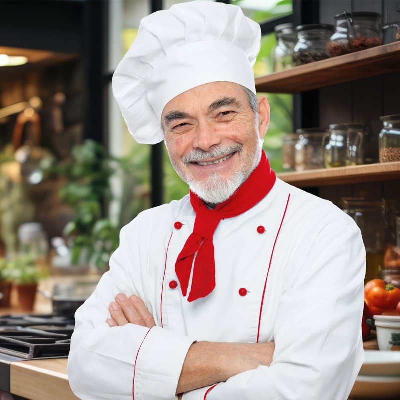 Shyyween 6 Pcs Chef Neckerchief Red Chef Scarf for Men