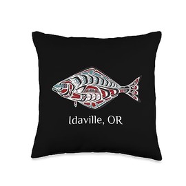 Idaville Oregon PNW Native American Tribal Halibut Idaville Oregon PNW Native Indian American Halibut Fishermen Throw Pillow, 16x16, Multicolor