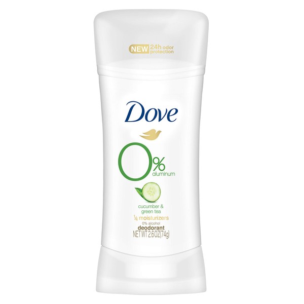 Dove 0% Aluminum Deodorant for Women ¼ Moisturizers Cucumber & Green Tea with 24-Hour Odor Protection,2.6 Ounce (Pack of 3)
