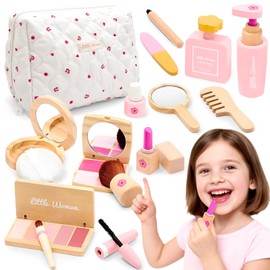 NlsqEU Wooden Children's Make-Up Set Girls, Wooden Toy Vanity Case Girls Makeup Set for Children Role Play Gift Birthday for Girls 3 4 5 6 7 8 Years