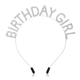 WLLHYF Birthday Crowns Girl Headband Birthday Sash Bling Rhinestone Hair Band Princess Tiara Sweet Happy Birthday Accessories for Women Girls Party Christmas Festival Decorations (Silvery)