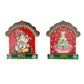 Auspicious Wooden MDF Laxmi Ganesh Shubh Labh Wall Hanging Bandanwar Door Wall Hanging for Festival Decorations Handmade Traditional Religious Showpiece for Home Temple Diwali Decor (Size : -5 inches