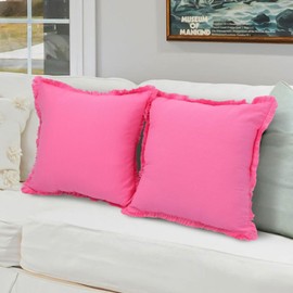 Betadistor 2-Pack Cotton Comfortable Solid Decorative Throw Pillow Case Square Cushion Cover Pillowcase (Cover Only,No Insert) 18x18 inch/ 45x45cm, Rose red, 518-0389