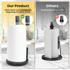 BluJaye 2 in 1 Attractive Paper Towel Holder with Spray Bottle, Under Counter Paper Towel Holder, Standing Paper Towel Holder for Home Kitchen, Rust-Resistant Metal Base (Black)