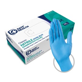 Safe Health Nitrile Gloves, Size M, Blue, Pack of 100, Hypoallergenic, Nitrile, Powder-Free, Latex-Free, Food Gloves, Disposable Gloves