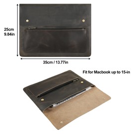 Genuine Leather Sleeve for 13/14/15-in MacBook Pro & MacBook Air, Slim Protective Laptop Case, Folio Document Organizer Leather Folder Portfolio-Grey