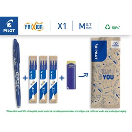 PILOT FriXion Ball 0.7 Set - 1 Pen, 9 Refills, 1 Eraser - Blue - Erasable Rollerball Pen 0.4 mm Line Width, Comfortable Writing Guide When Writing, Thermosensitive Ink, with Replaceable Refill