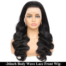 Body Wave Lace Front Wigs Human Hair Pre Plucked 13x4 HD Transparent Lace Frontal Wigs Human Hair with Baby Hair 150% Density Brazilian Lace Front Wig for Black Women (26inch,Natural Black)