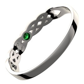 GWG Jewellery Ring 925 Sterling Silver Celtic Knotwork with Emerald Green Stone of Round Cut – 7 in Gift Box for Women