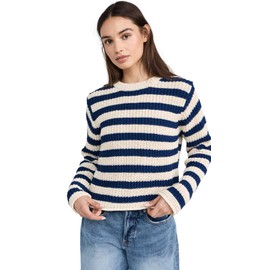Velvet Women's Maxine Pullover Sweater, Ecru/Navy, Blue, Off White, Stripe, S