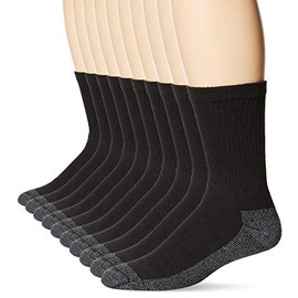 Fruit of the Loom mens Cushioned Durable Cotton Work Gear With Moisture Wicking Casual Sock, Black, 6.5-12