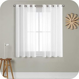 MRTREES Kitchen Net Curtains for Windows 45 Drop, White Sheer Curtains with Eyelet, Soft and Lightweight, 2 Panels 137x114 CM 54x45 Inch White