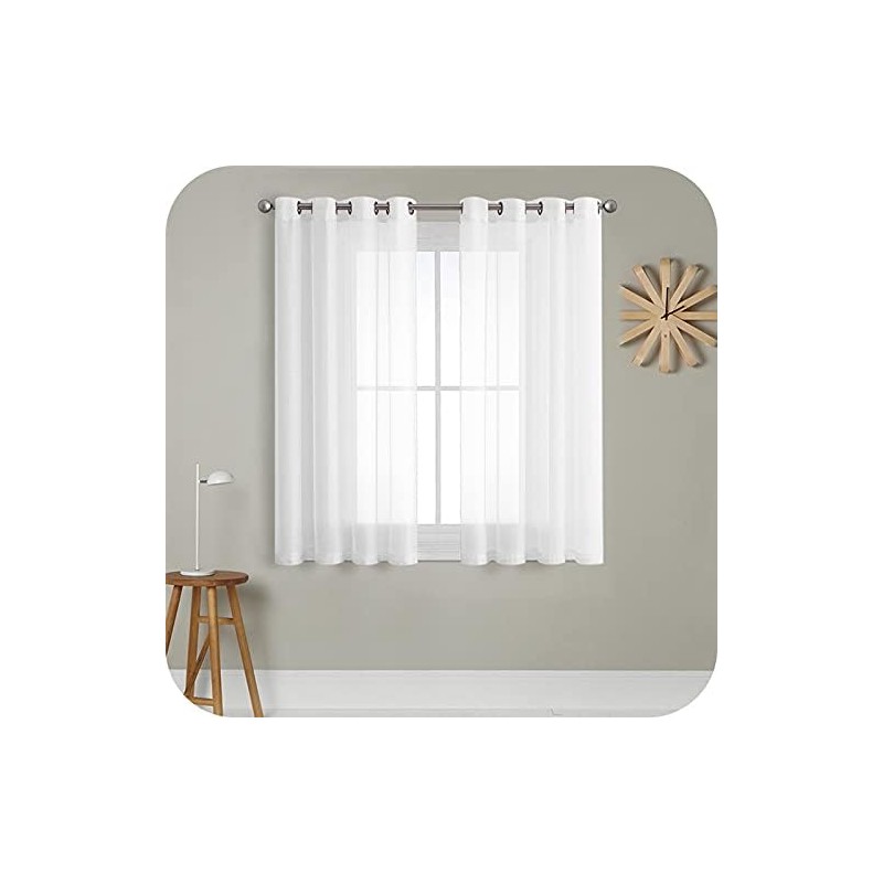 MRTREES Kitchen Net Curtains for Windows 45 Drop, White Sheer