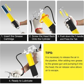 Grease Gun Kit with Hose Coupler: Lube Grease Guns Tool for 14 Oz Grease Tube - 8000 PSI Pistol Grip Heavy Duty Grease Gun with Locking and Needle Tip Nozzle - Manual Grease Gun with Zerk Fitting
