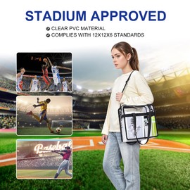 Oraben Clear Bag Stadium Approved 12x6x12 Clear Tote Bag with Removable Strap Clears Lunch Bag for Work Sports Festival (Main Pocket Only, Black)