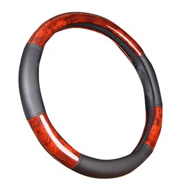 Xihaoer Wood Grain Effect Leather Steering Wheel Cover Wooden for Men 38 cm (Black)