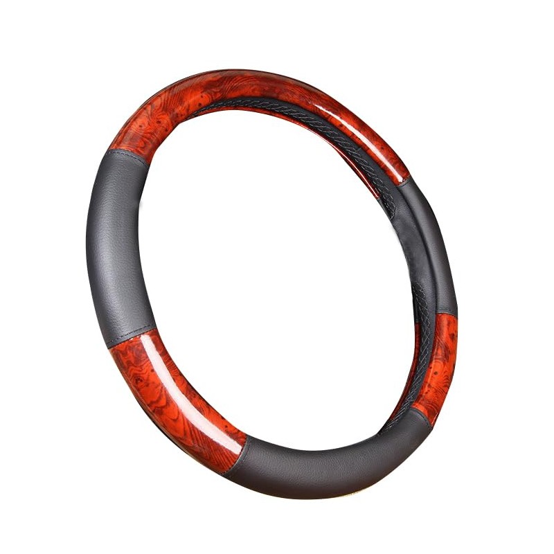 Xihaoer Wood Grain Effect Leather Steering Wheel Cover Wooden for