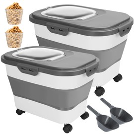 Tgvasz 2 Sets Dog Food Storage Containers 15-20 Lbs Collapsible Dog Food Storage Container - with Measuring Cup &Scoop(Grey+grey)