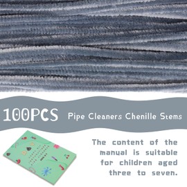 Giwrmu 100 Pieces Pipe Cleaners Chenille Stem, Grey Pipe Cleaners Craft, Fuzzy Sticks Craft Supplies, Colored Pipe Cleaner for Creative Handmade DIY Art Craft Project