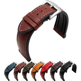 Strapseeker Premium Italian Hybrid Calf Leather FKM Rubber Watts Watch Straps- Waterproof Performance Sports Bands for Men & Women- Replacement Watchband- Colors: Black, 24mm (Light Brown, 22mm)