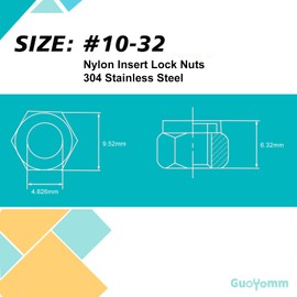 GuoYomm 80PCS #10-32 Nylon Insert Lock Nuts, Stainless Steel 304 (A2-70) Locknuts, Standard Inch Thread