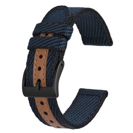 BISONSTRAP Sporty Nylon Watch Straps, Military Watch Bands for Men 20mm, Blue with Black Buckle