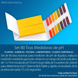 Mercader Digital 10 Sets 80 Tiras Reactivas Papel Medir Ph (800 Tiras) 1-14