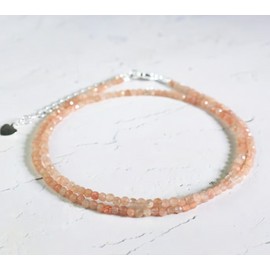 For Women Sunstone Peachy Crystal 2mm Beaded Choker Healing Dainty Women Necklace Gifts