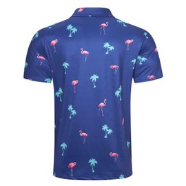uideazone Mens Polo Shirts Hawaiian Pink Flamingo Golf T-Shirts Casual Classic Fit Fitness Lapel Button Short Sleeved Top