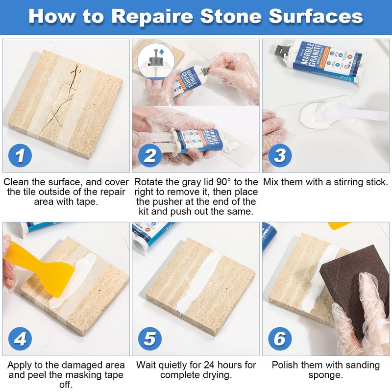 Quartz Countertop Chip Repair Kit - White Granite & Marble