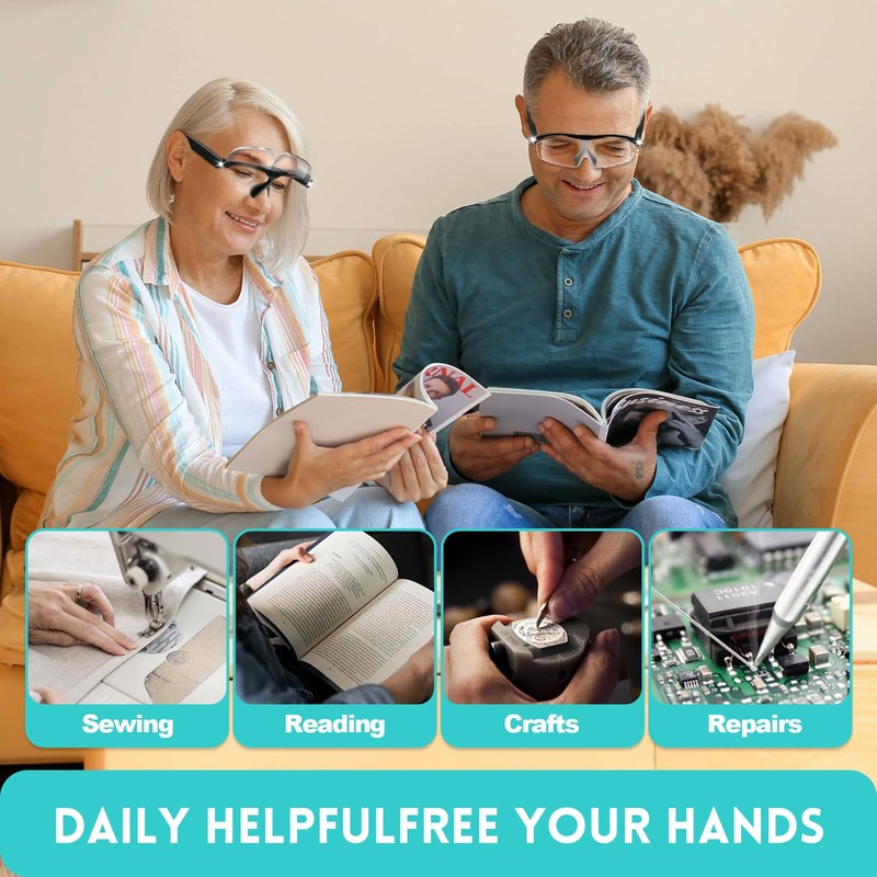 200% Magnifying Glasses with Light, Rechargeable LED Lighted Magnifying Eyewear,Flip-top