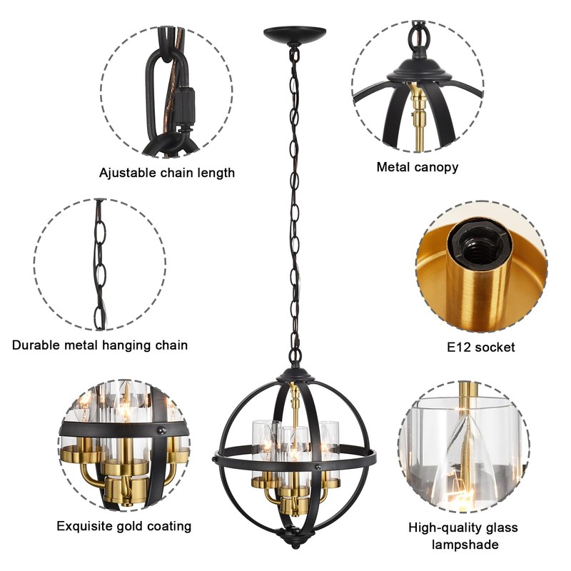 Treekee Rustic Chandelier, 14" Farmhouse Globe Orb Pendant Light, Vintage