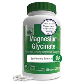 Magnesium Glycinate 200mg from 1,540mg Fully Reacted Chelated Magnesium Bisglycinate | High Absorption | Relaxation & Nerve Function Supplement | Non-GMO 120 Coated Tablets | by Health Thru Nutrition