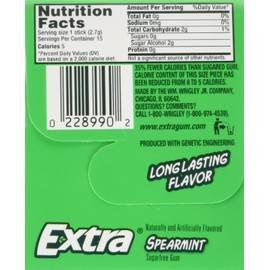 Wrigley's Sugar Free Gum, Extra Spearmint,20 count,15 sticks each