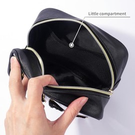 2 bolsas de maquillaje transparentes pequeñas para cosméticos, color beige, Negro -