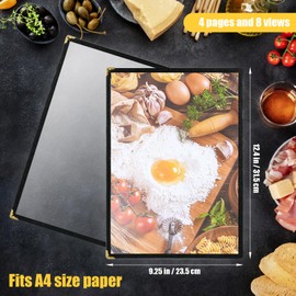 4 Pack Menu Covers 8.5 x 11 Inch Menu Holders 4 Page 8 View Restaurant Menu Covers Fits A4 Size Paper Menu Book Menu Sleeves for Restaurant, Kitchen, Drink
