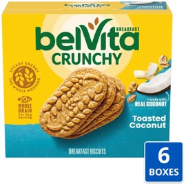 belVita Toasted Coconut Breakfast Biscuits, 30 Total Packs, 6 Boxes (4 Biscuits Per Pack)