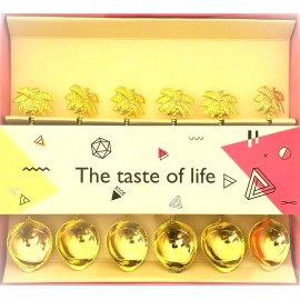 CHANDLER LLC Teaspoon Set of 6 pcs Golden Stainless Steel High Quality Palm Design Gift Box