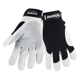 Radnor X-Large Full Finger Grain Goatskin Mechanics Gloves With Hook And Loop Cuff, Leather Palm And Thumb Reinforcement, Spandex Back And Reinforced Fingertips
